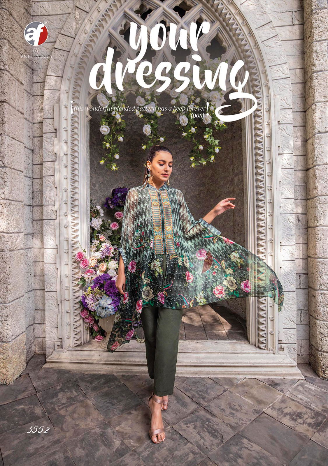 Cape Style By Af Viscose Premium Chiffon Printed Party Wear Kurti With Bottom Wholesale Online
